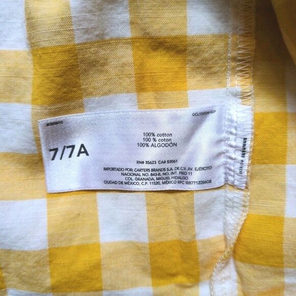 Carters Girls Size 7/7A Gingham Cotton Sundress Yellow White Plaid Button Ruffle - Picture 6 of 8